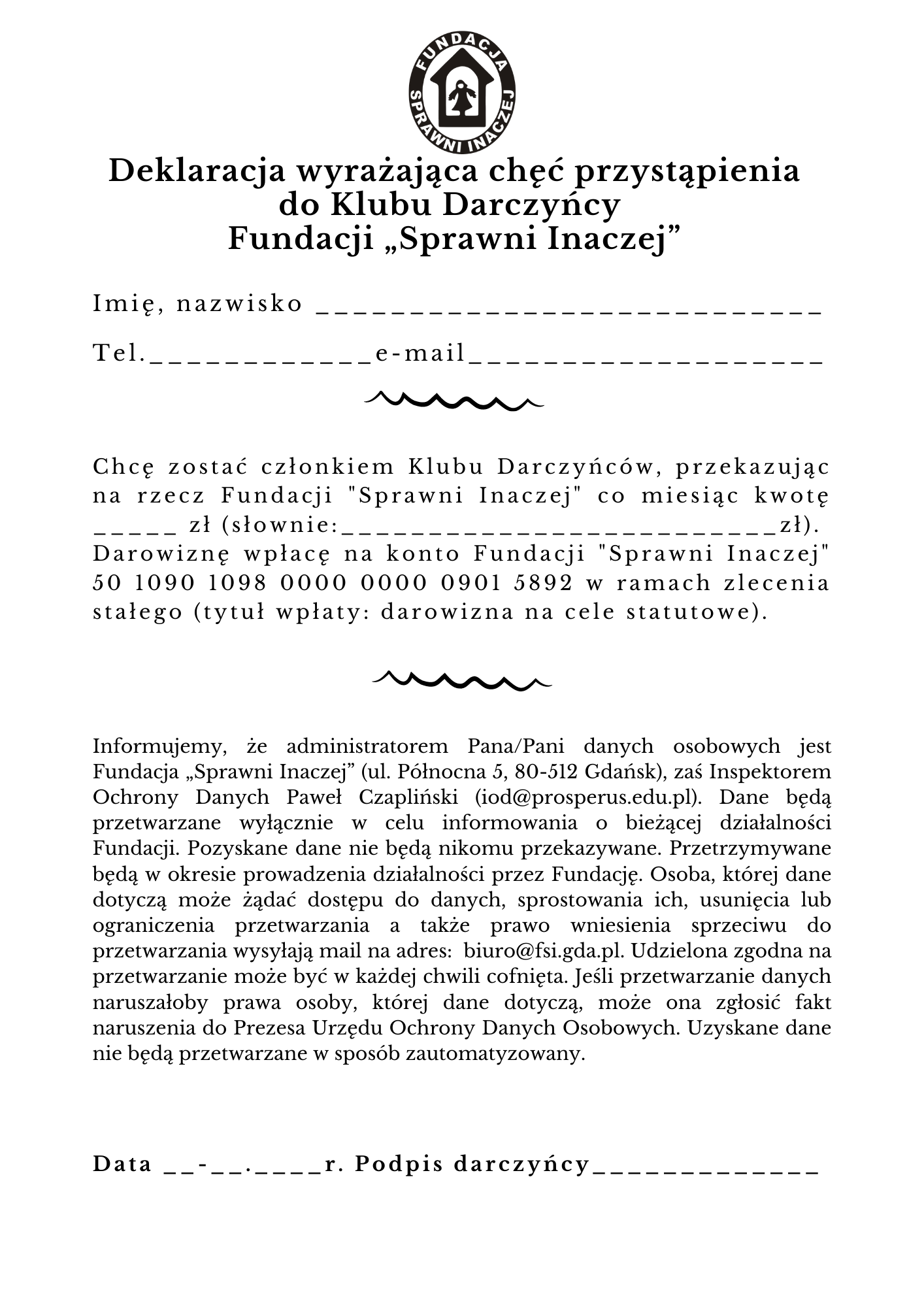 deklaracja Klub Darczyńcy